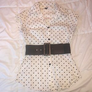B&w polka dot belted top